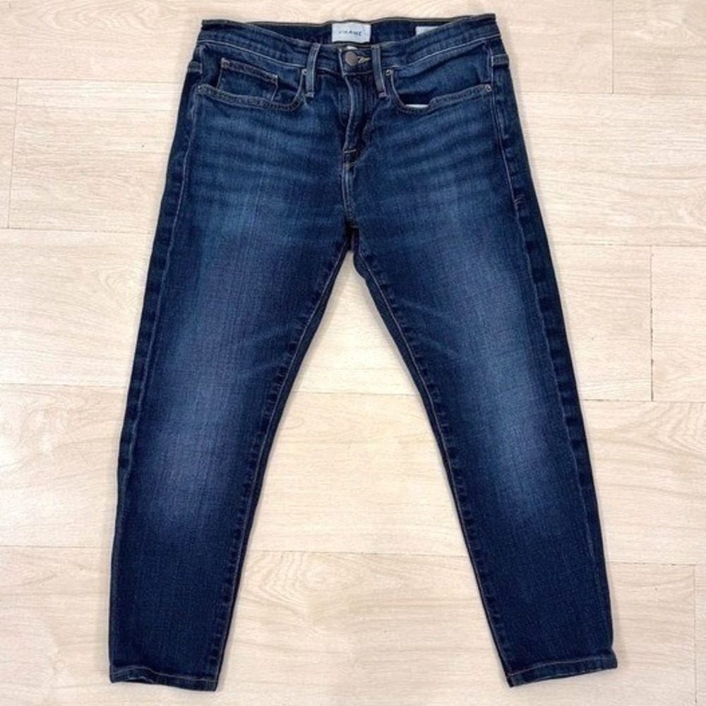 FRAME L'Homme Slim Jeans Mens 30 Baltic Blue Dark Wash Stretch Luxury Denim
